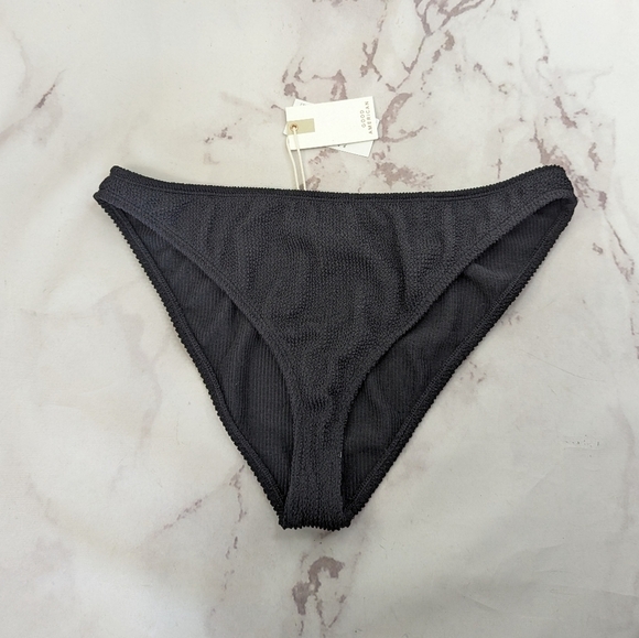 Good American Swim Bottom Women 1 2 S M Small Black Crinkle Bikini Always Cheeky - Picture 1 of 11